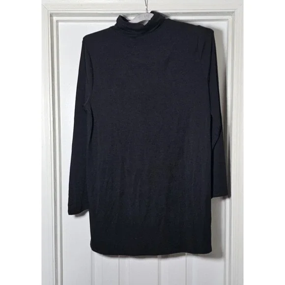 Eileen Fisher Scrunch Neck Tunic Long Sleeve Black Stretch Size Medium Tencel - Picture 2 of 5